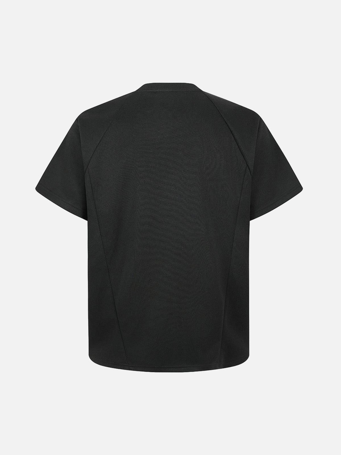 Back view of a black T-shirt by TALISHKO, emphasizing its retro loose-fit silhouette.