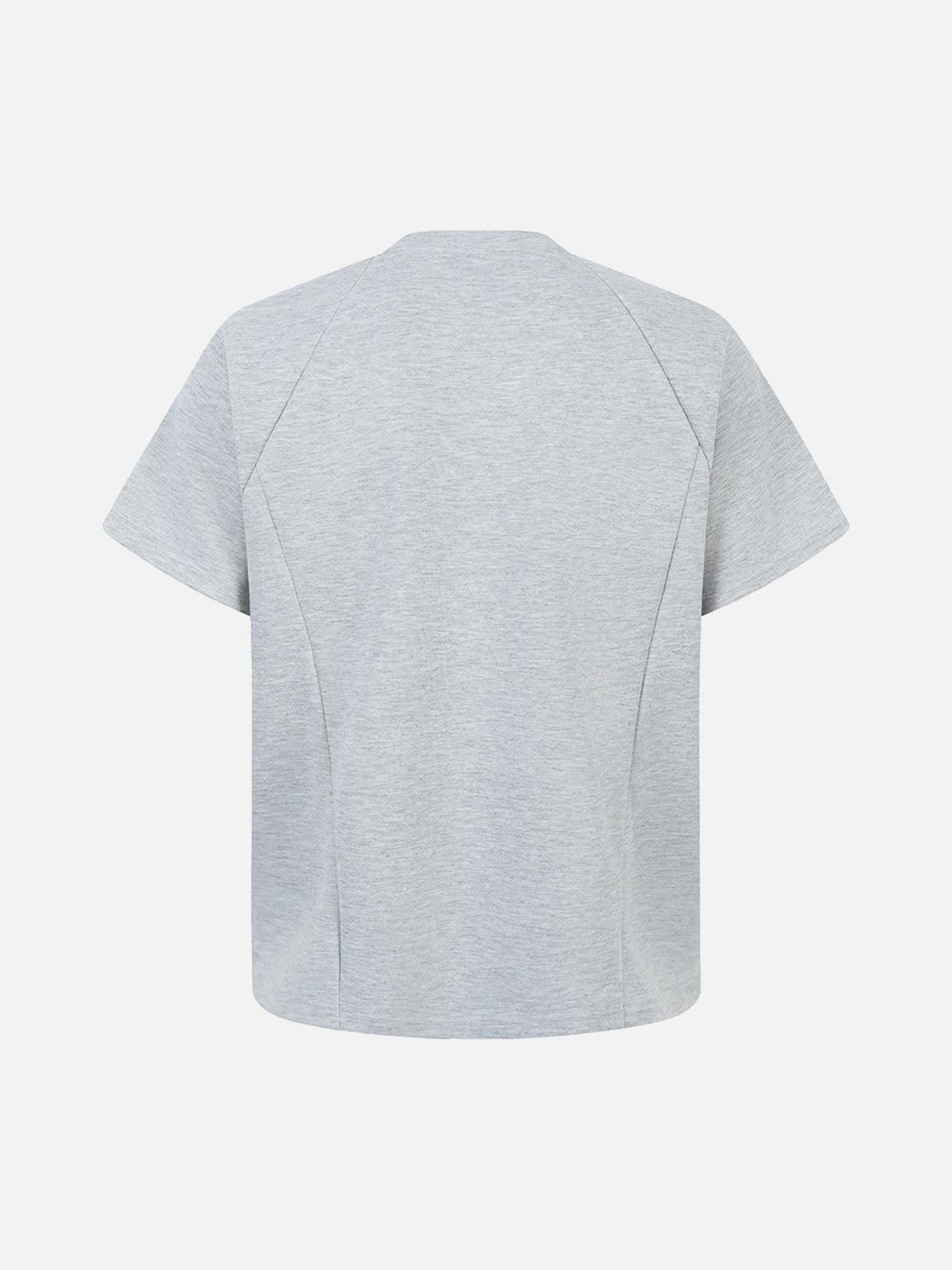 Back view of a gray T-shirt by TALISHKO, highlighting its structured, loose-fit design.