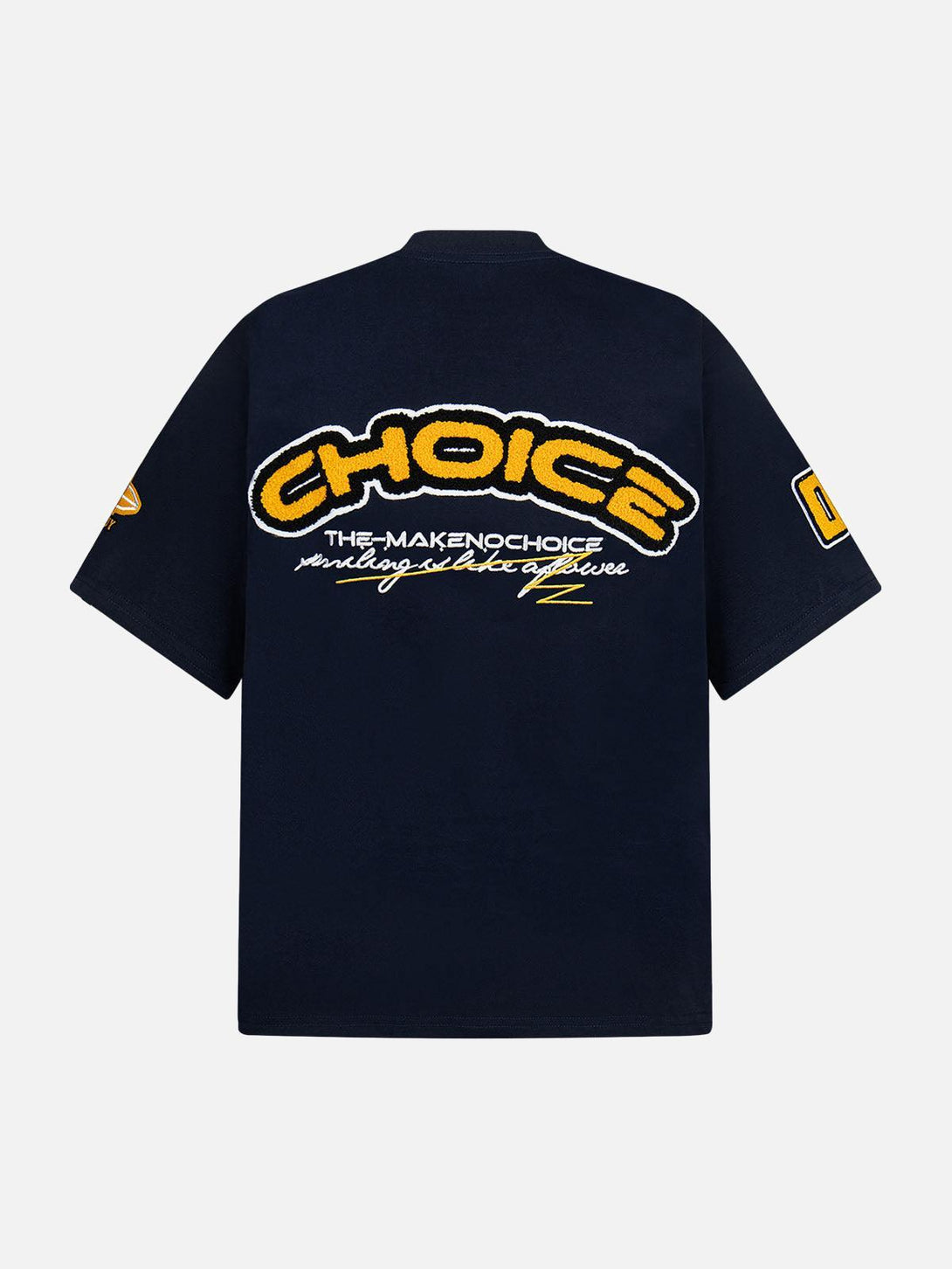Back view of a TALISHKO T-shirt with bold embroidery and retro motorcycle style.