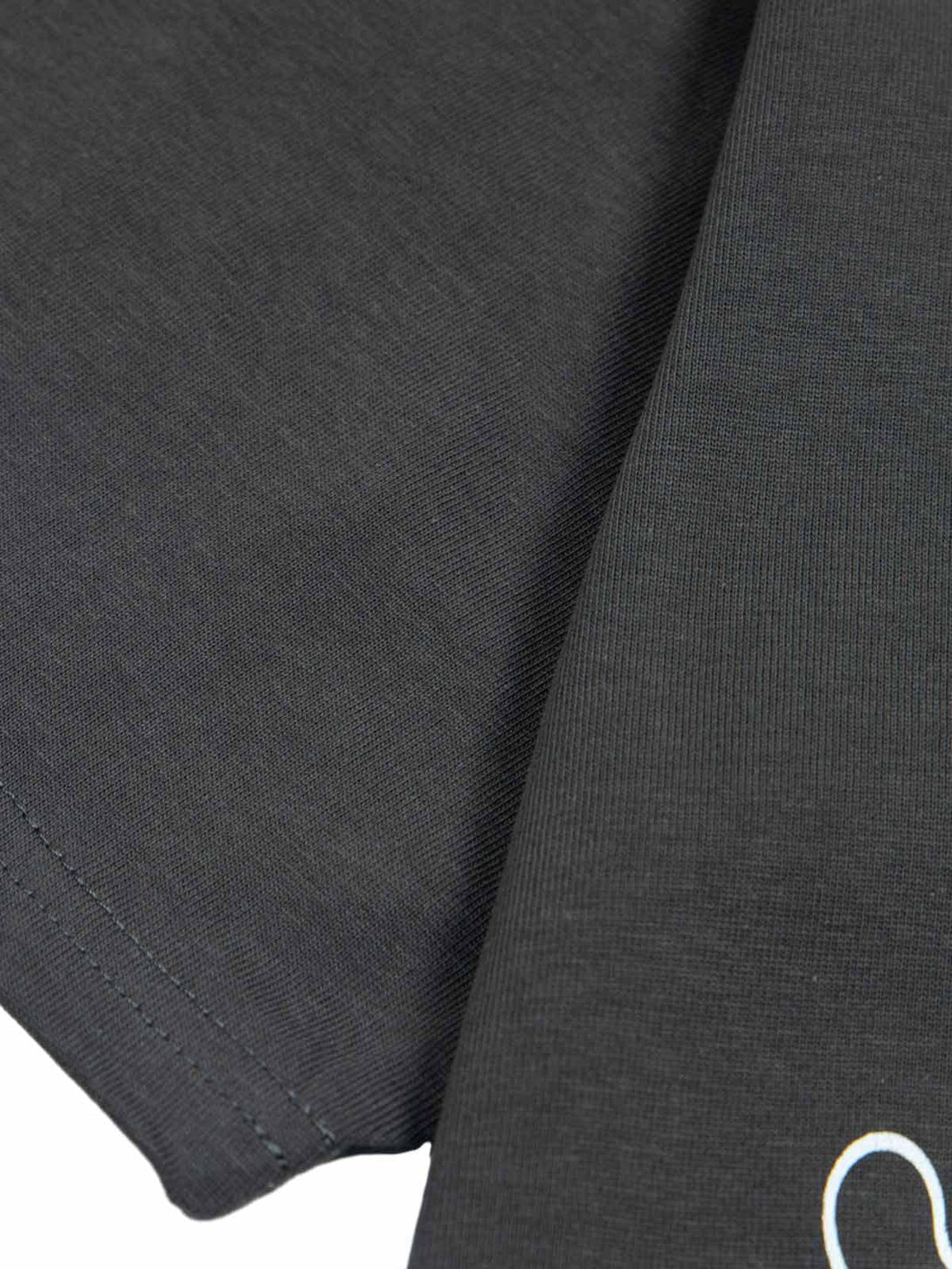 Detailed fabric and stitching of a TALISHKO T-shirt with a retro oil painting print.