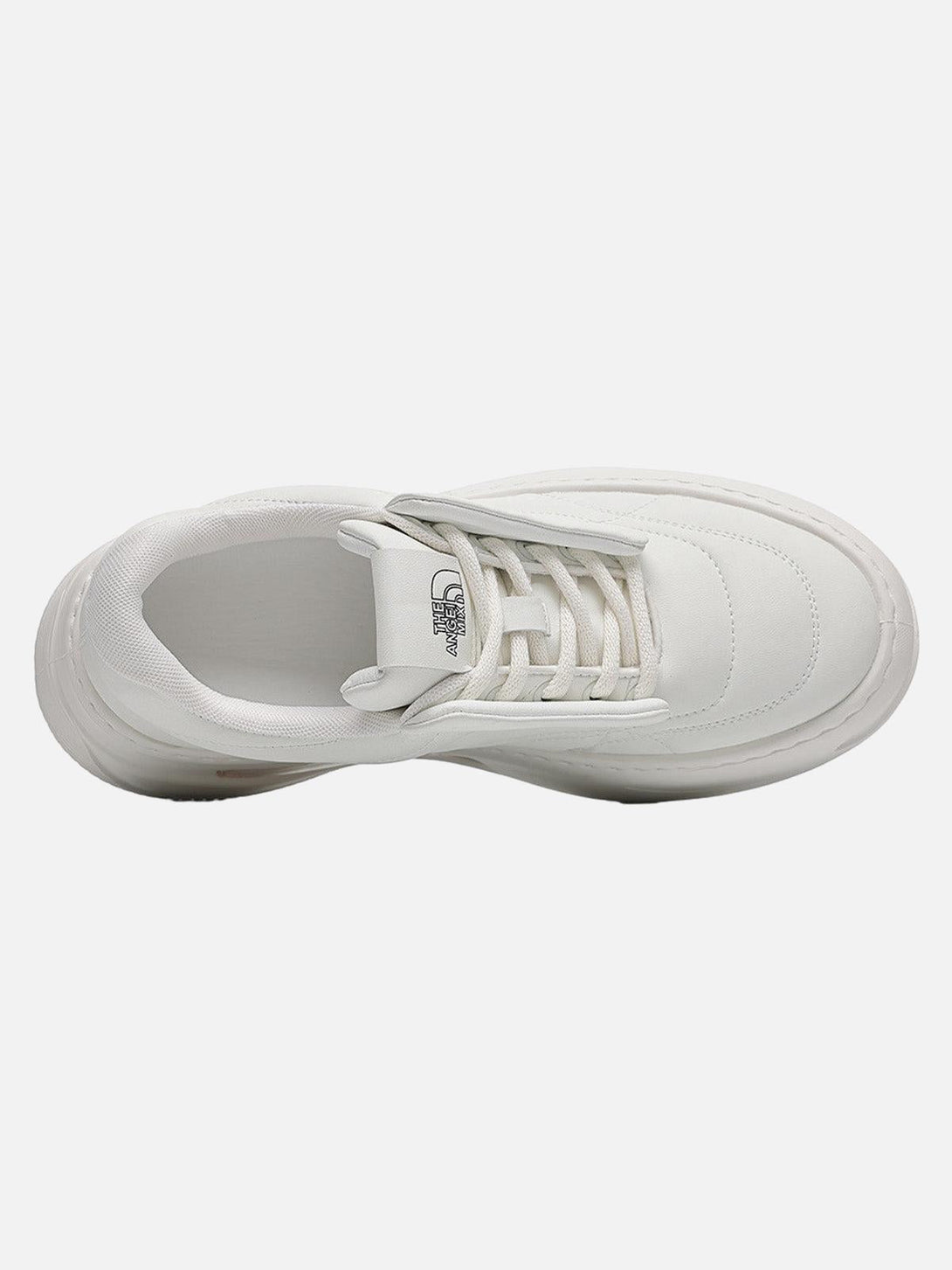 Top view of white retro platform skate shoes by TALISHKO, emphasizing classic style.