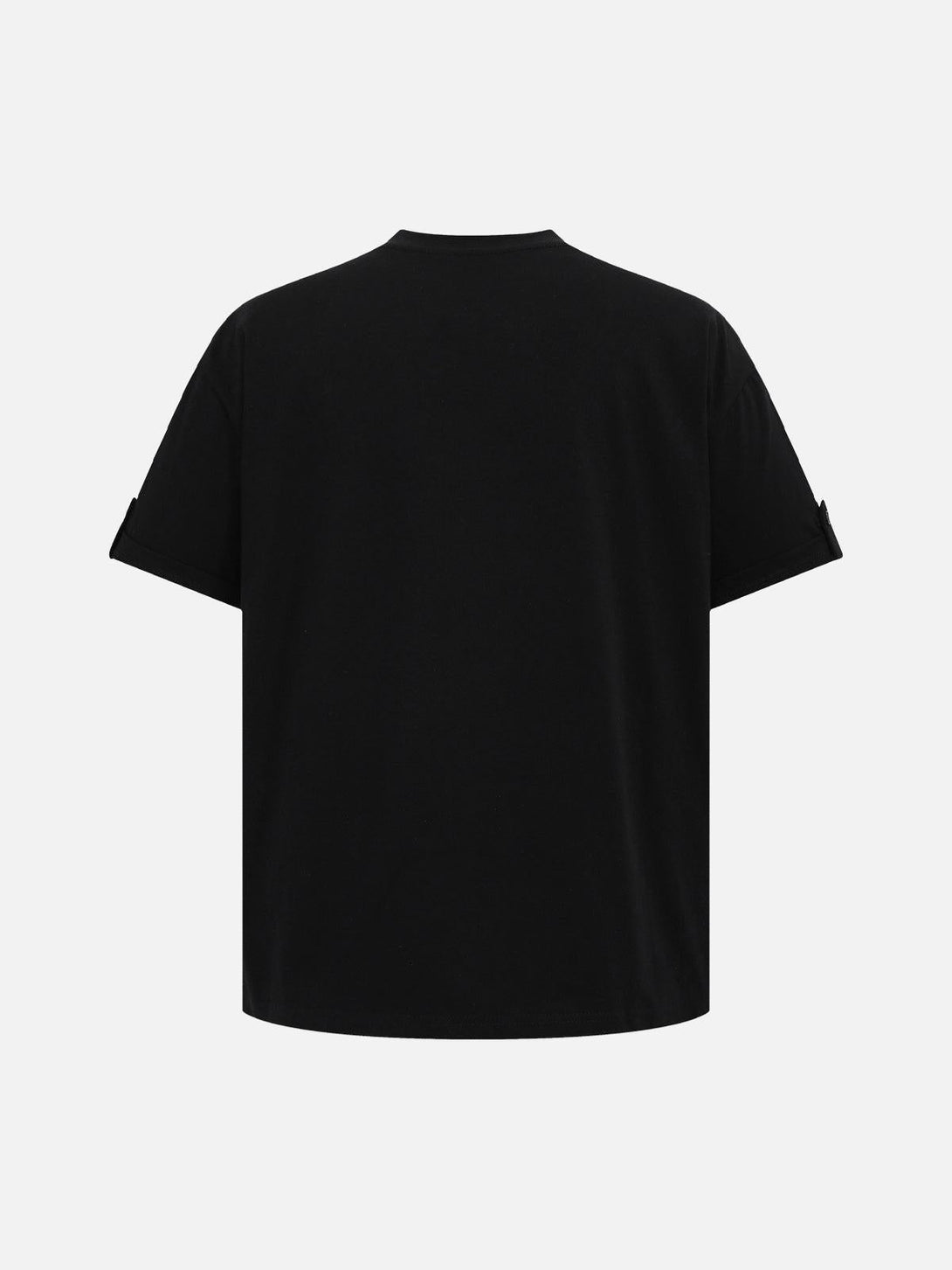 Back view of a black retro quilted T-shirt by TALISHKO, showcasing minimalist style.