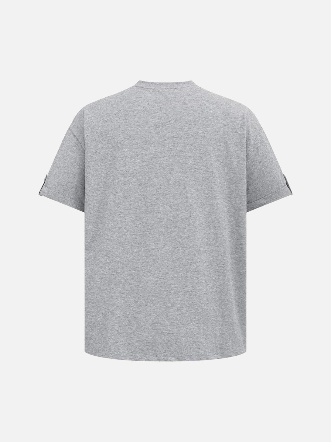 Back view of a gray retro quilted T-shirt by TALISHKO, emphasizing its relaxed fit.