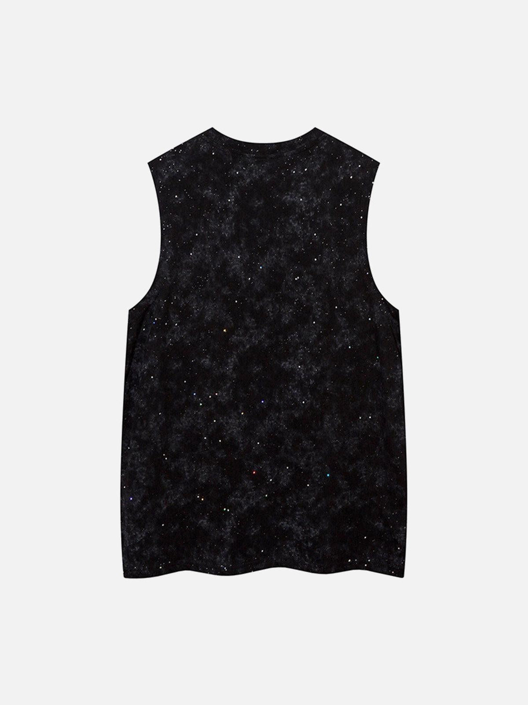 Back view of TALISHKO vest featuring a galaxy-inspired pattern with subtle rhinestone details.