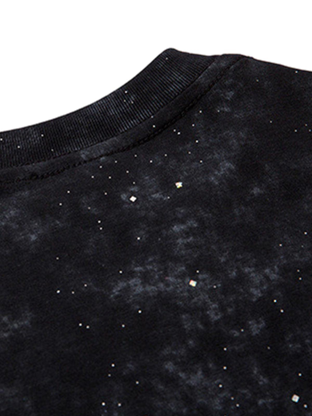 Galaxy-inspired pattern with subtle rhinestone details on TALISHKO's vest fabric.