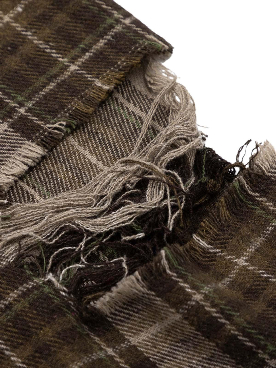 Frayed plaid fabric detail showcasing TALISHKO's retro shirt design and texture.