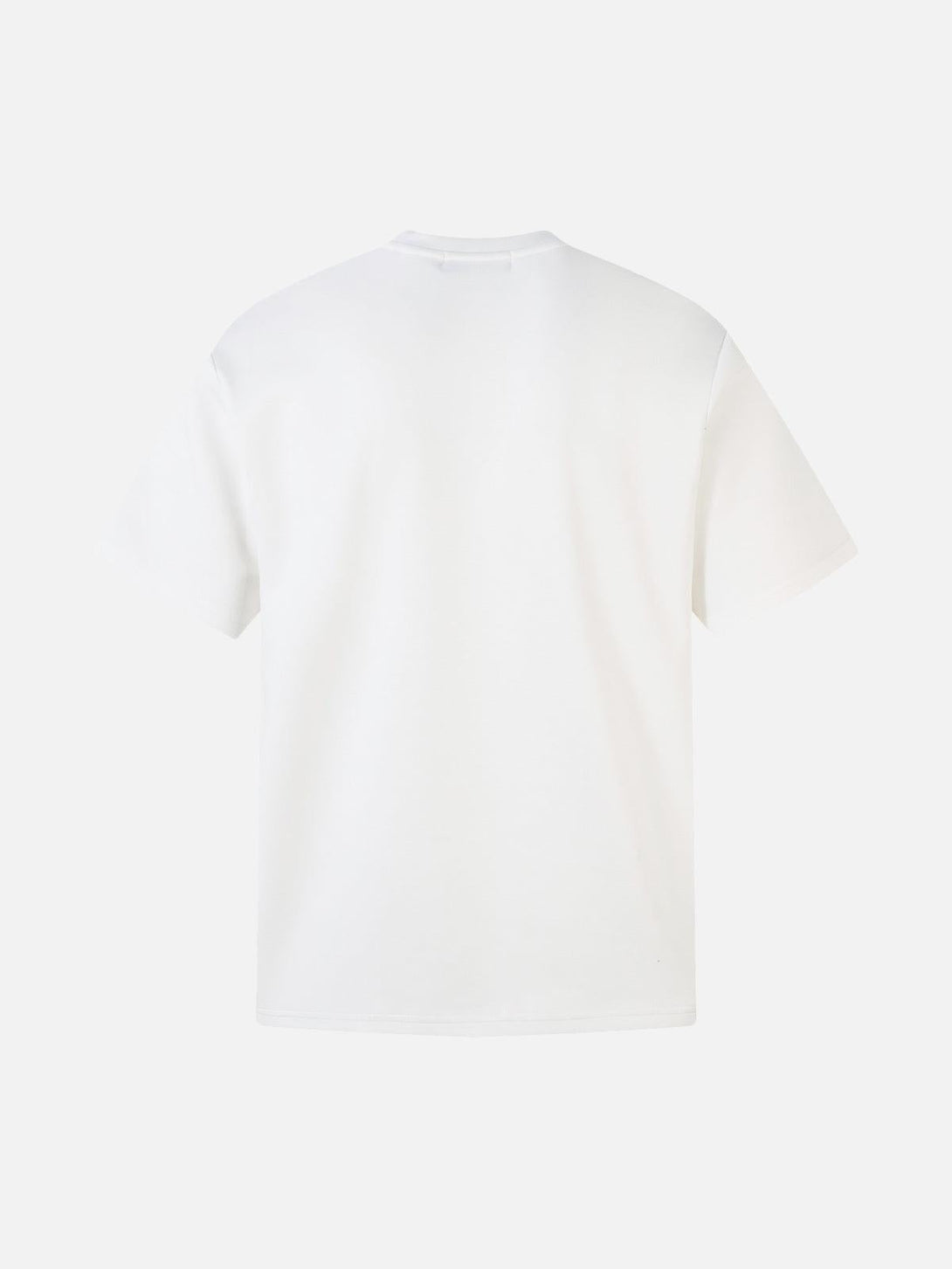 Back view of a white T-shirt by TALISHKO, emphasizing simplicity and casual summer style.