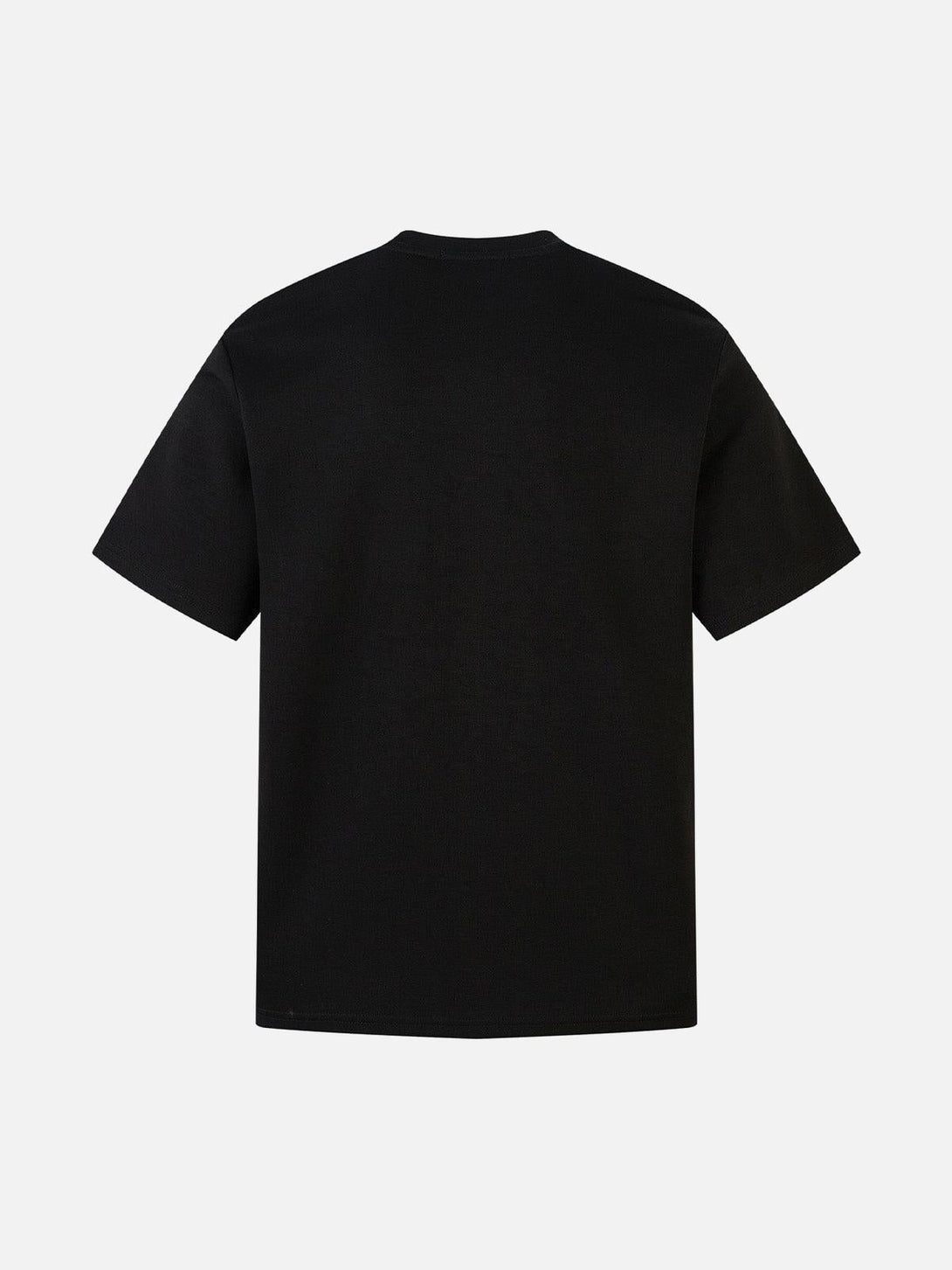 Back view of a black T-shirt by TALISHKO, highlighting minimalist design for casual wear.