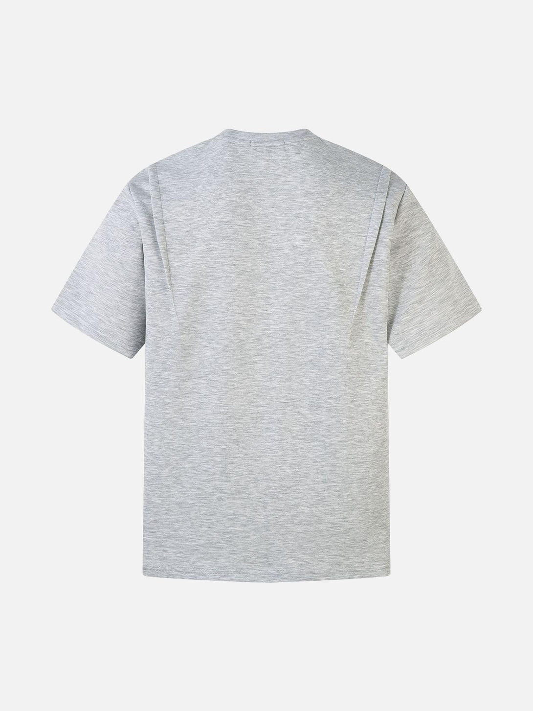 Back view of a gray pleated T-shirt by TALISHKO, featuring a relaxed fit for casual style.