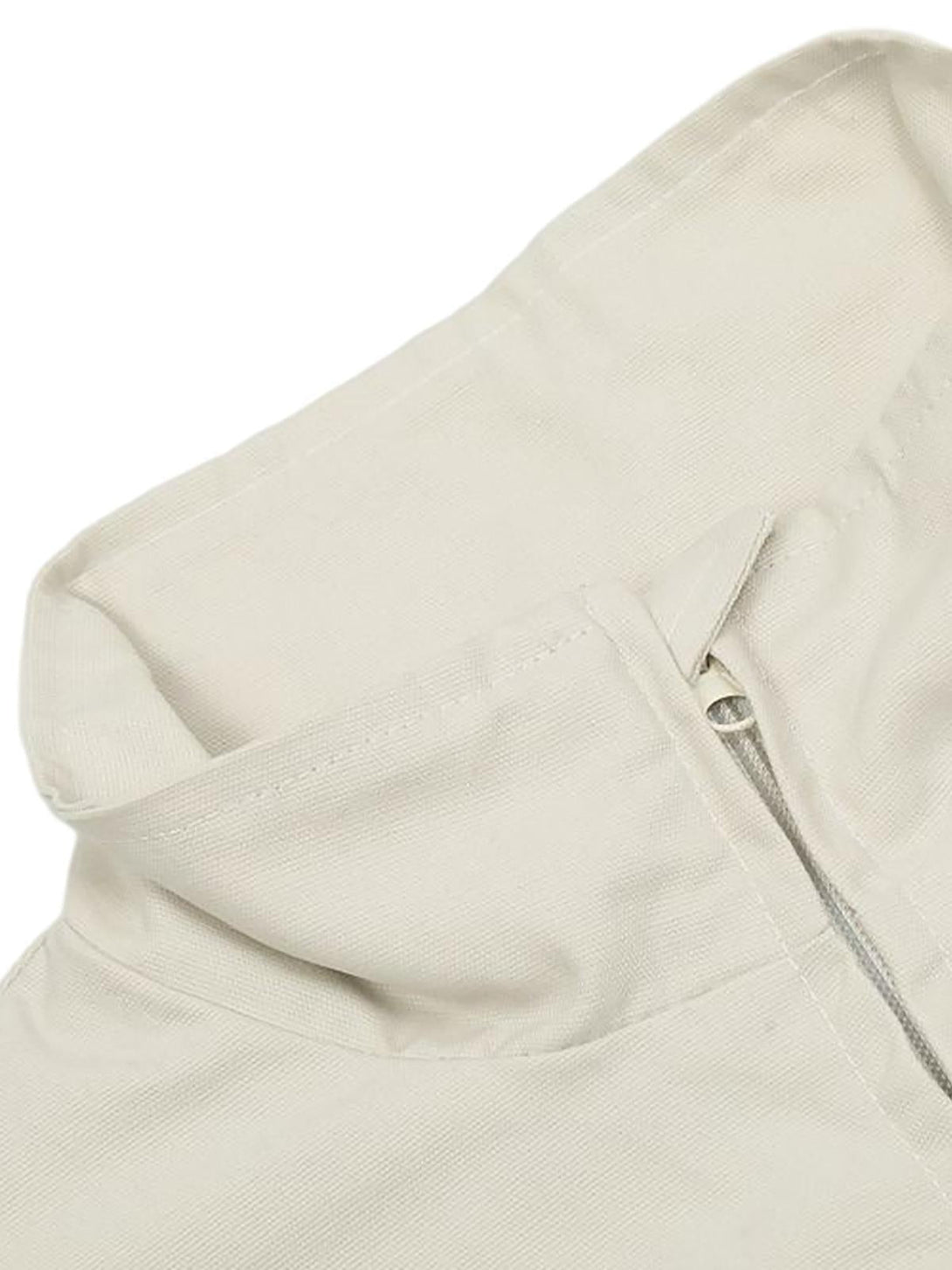 Detailed view of the collar on a TALISHKO retro stand collar casual jacket, showcasing fabric texture.