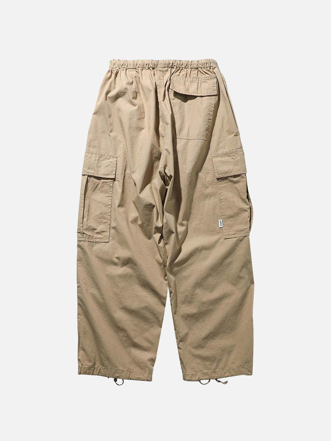 Back view of khaki retro straight casual pants by TALISHKO, showcasing cargo pocket design.