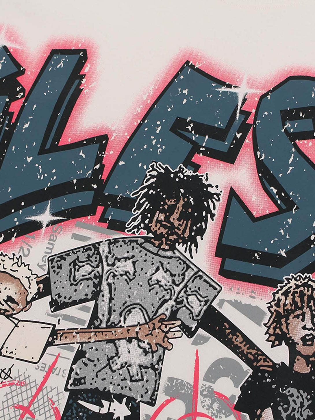 Detailed look at the TALISHKO Retro Street GLESA graphic T-shirt, featuring bold, artistic design.