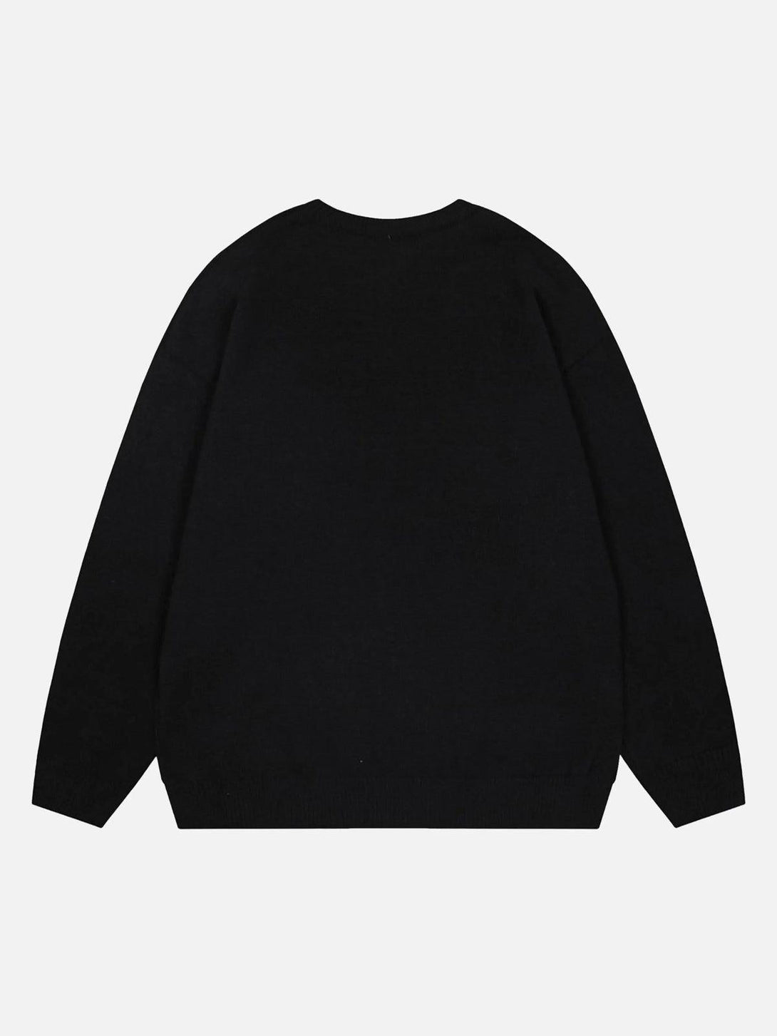 Back view of a black Santa crewneck sweater by TALISHKO, highlighting a casual, cozy style.