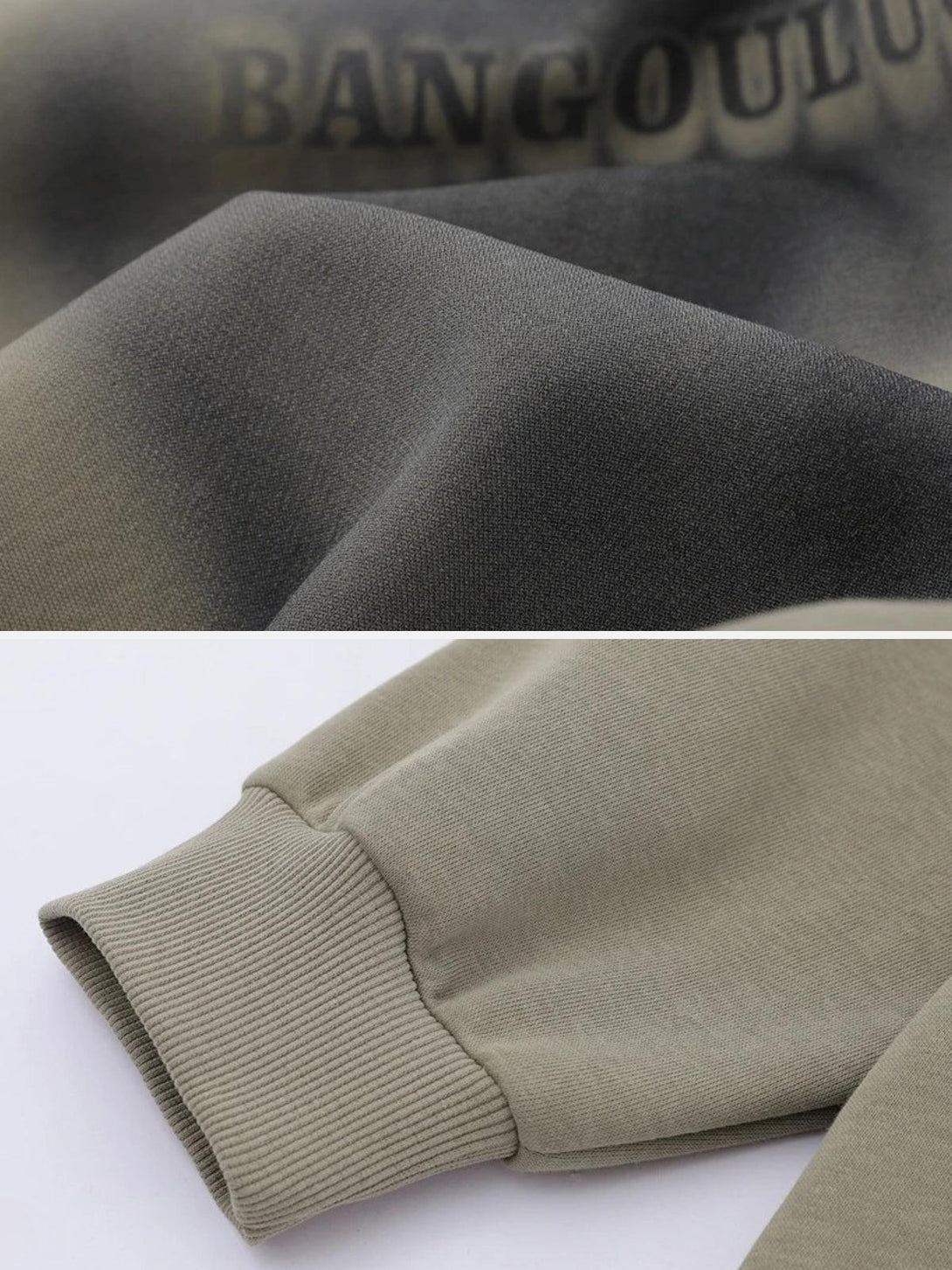 Detailed fabric and stitching of a shadow graphic print hoodie by TALISHKO, highlighting texture.
