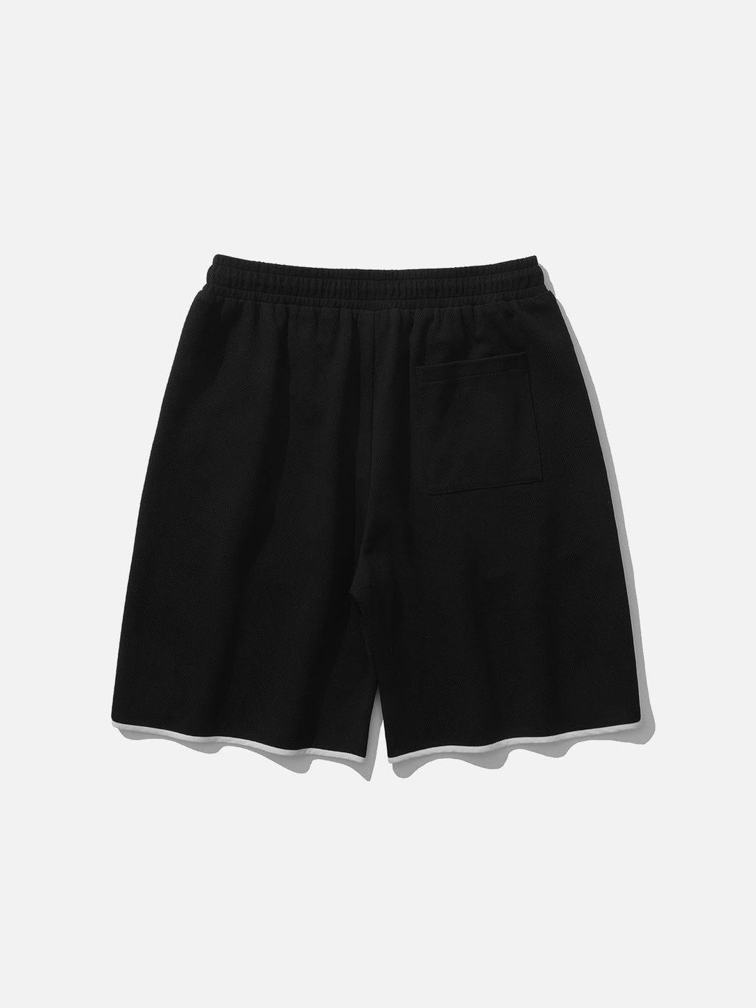 Back view of black TALISHKO side stripe shorts, featuring a single pocket and relaxed fit.