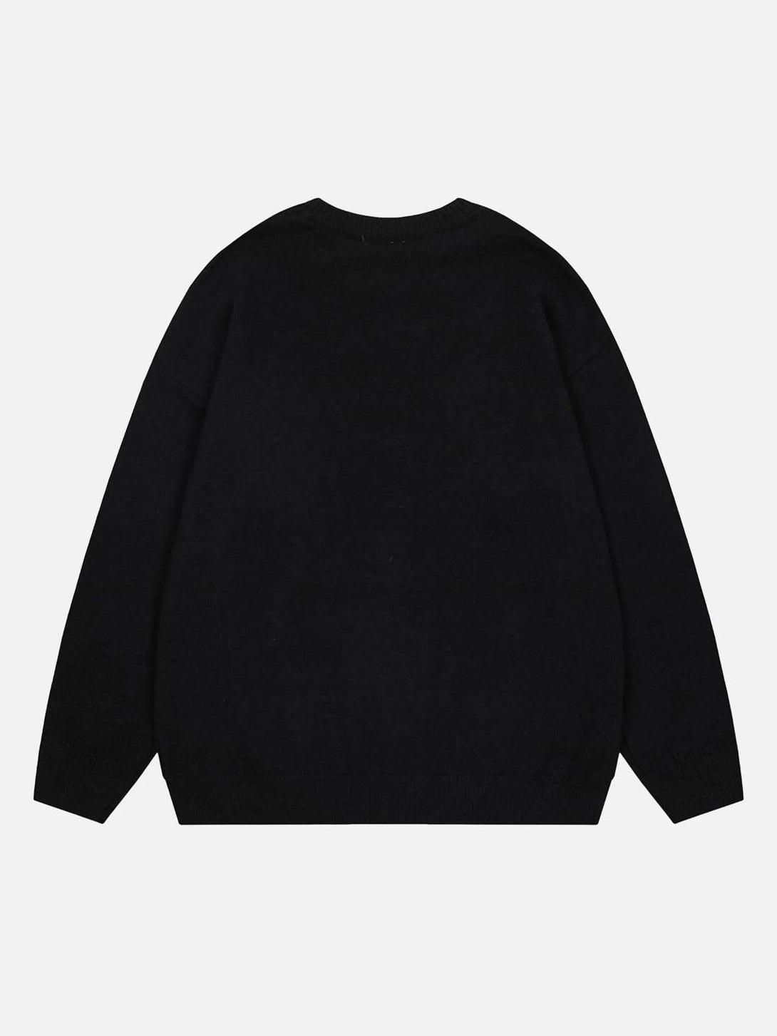 Back view of a black crew neck sweater by TALISHKO, highlighting its minimalist style.