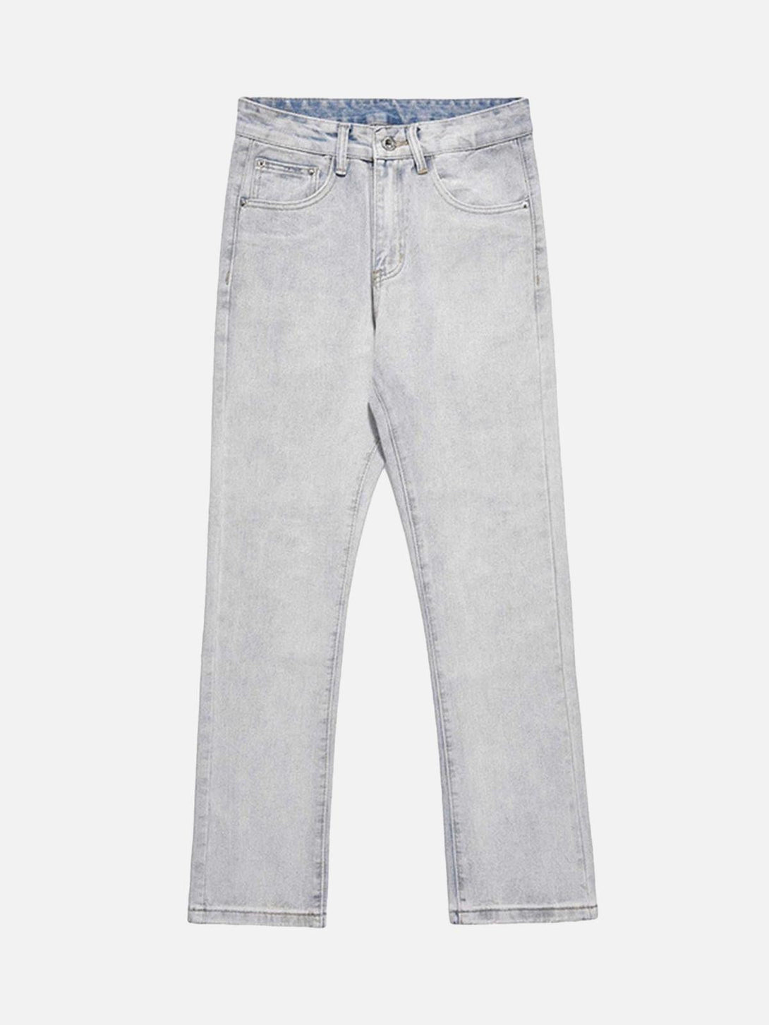 Front view of TALISHKO slim fit jeans in light wash, featuring subtle stitching details.