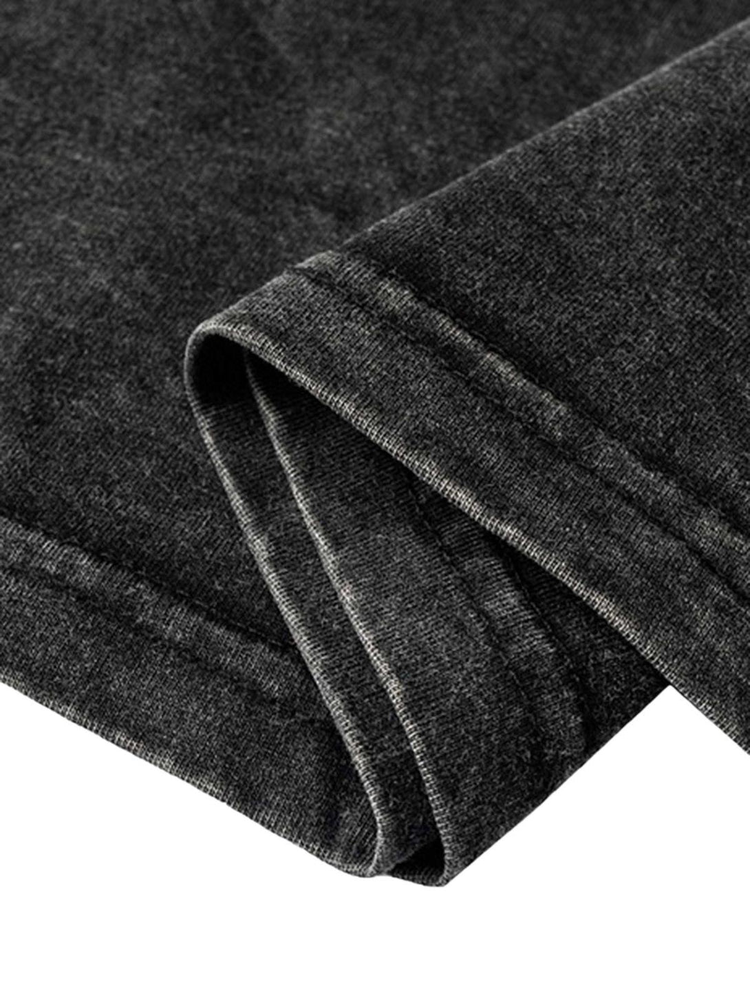 Detailed fabric and stitching of TALISHKO's vintage casual T-shirt in washed black.