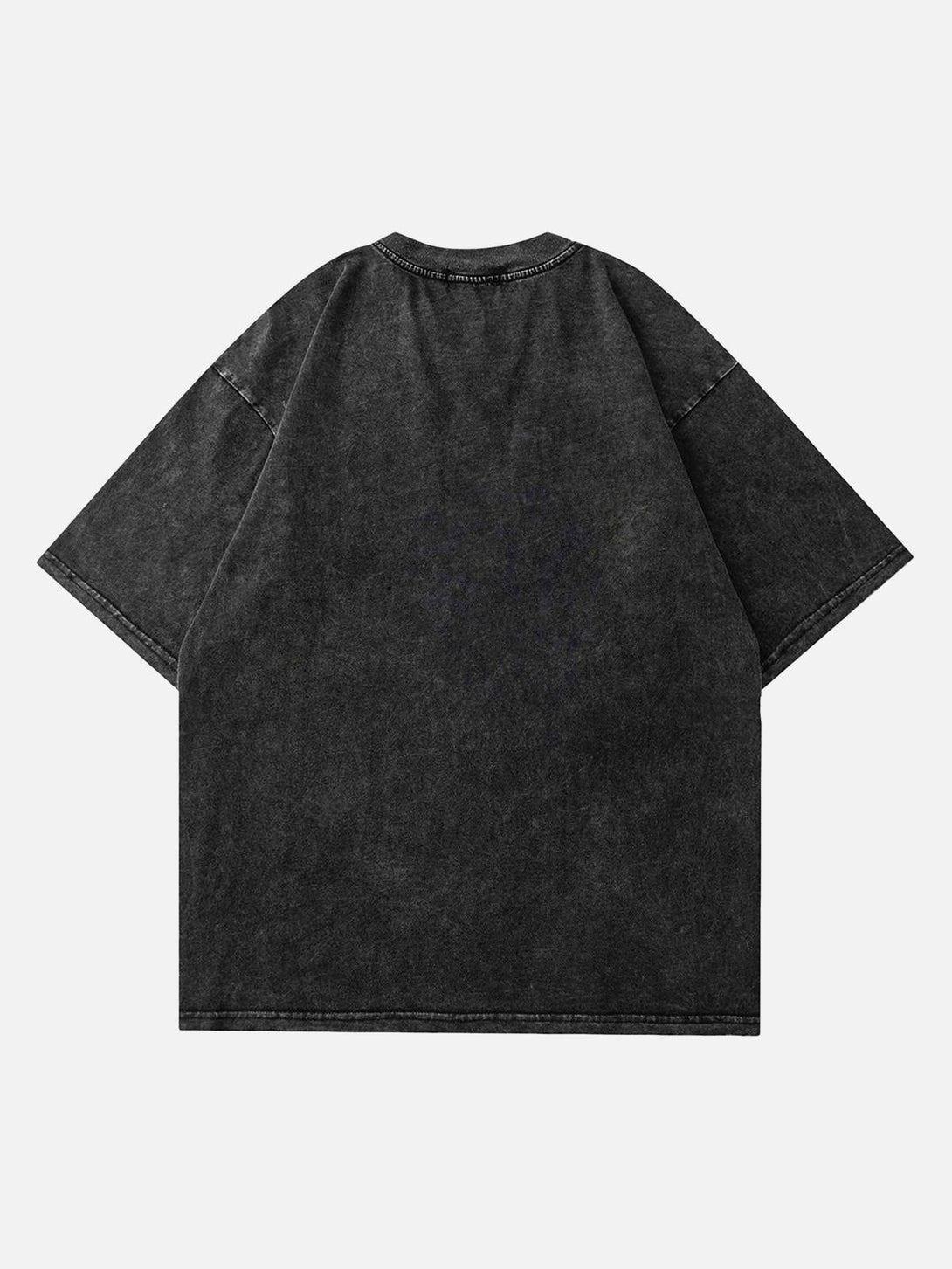 Back view of a vintage-inspired casual T-shirt by TALISHKO, showcasing washed black fabric.