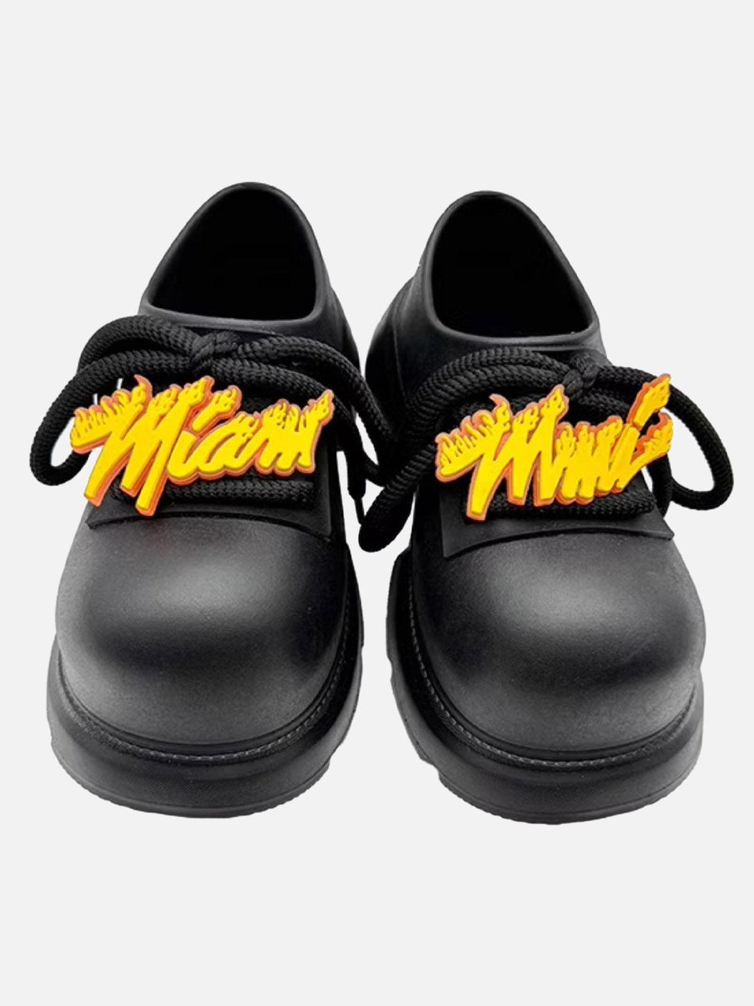 Bold TALISHKO slip-on derby platform shoes, featuring striking orange "Miami" lace accents.