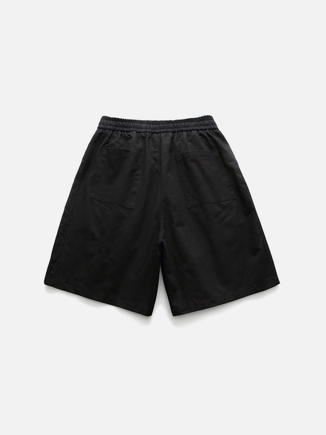 Back view of black zip-up pocket shorts by TALISHKO, designed for casual summer ease.