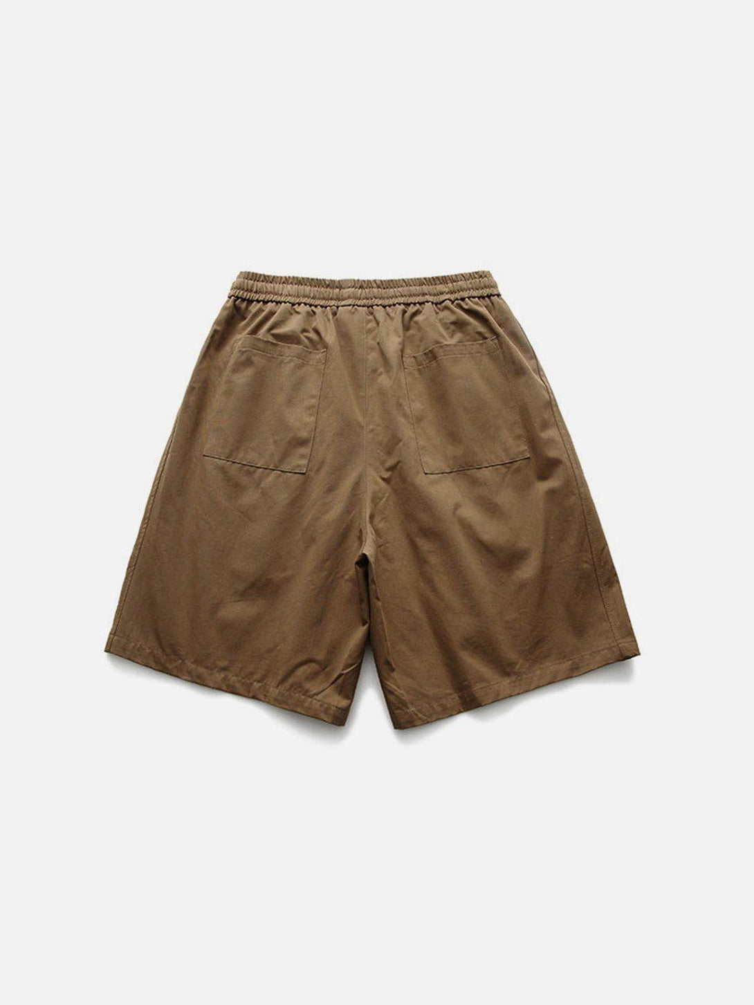 Back view of khaki shorts with zip-up pockets by TALISHKO, perfect for warm weather comfort.