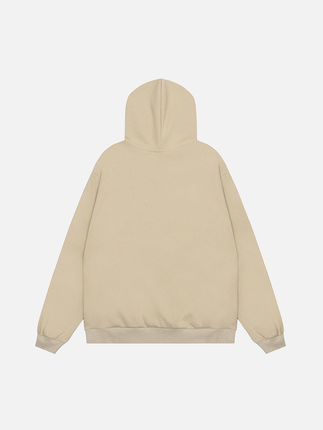 Back view of a beige hoodie by TALISHKO, showcasing a minimalist design, perfect for layering.