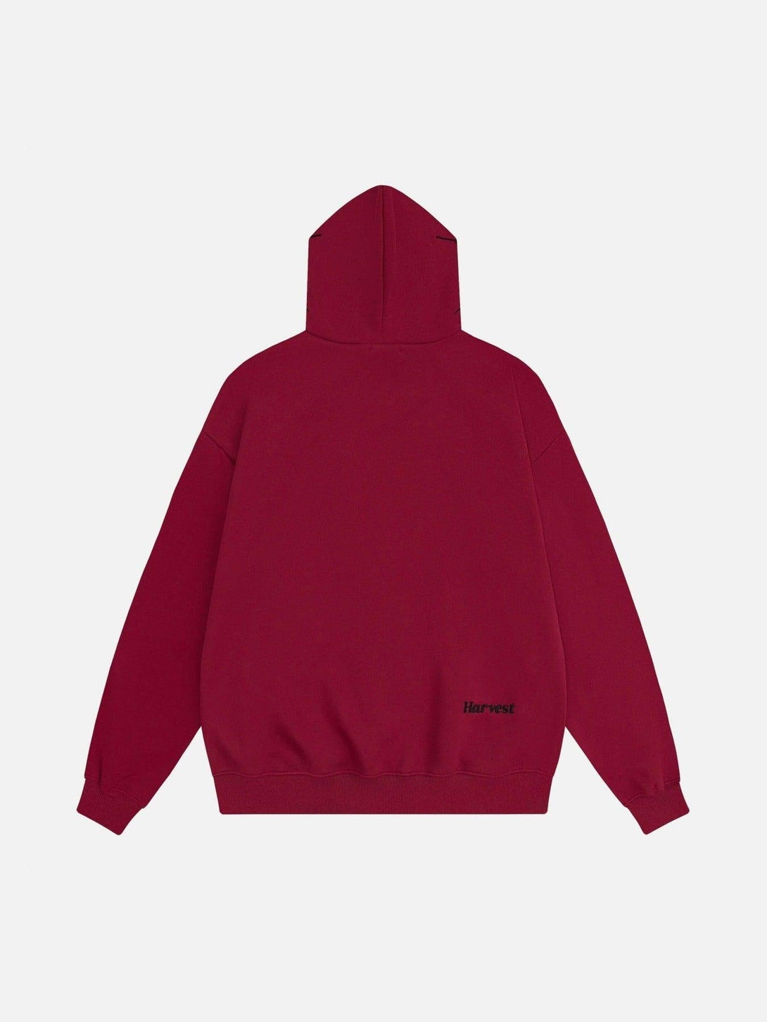 Back view of a red hoodie by TALISHKO, showcasing minimalist design and casual comfort.