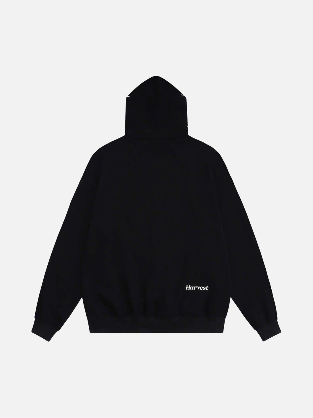 Back view of a black hoodie by TALISHKO, featuring subtle branding and a cozy design.
