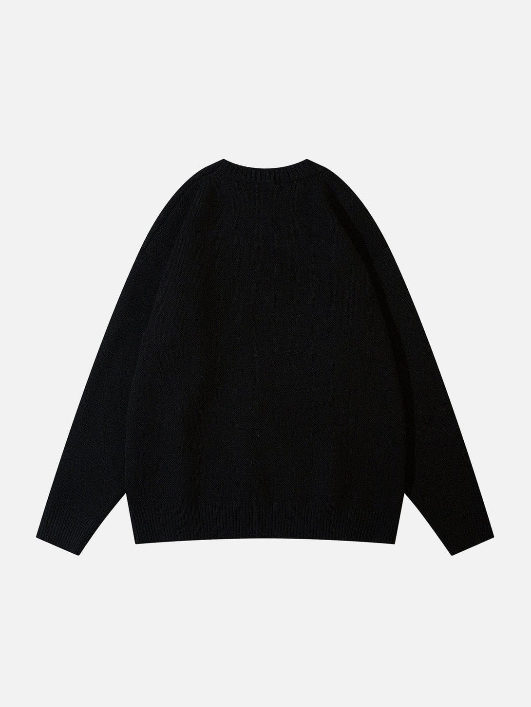 Back view of a black graphic sweater by TALISHKO, showcasing its minimalist design.