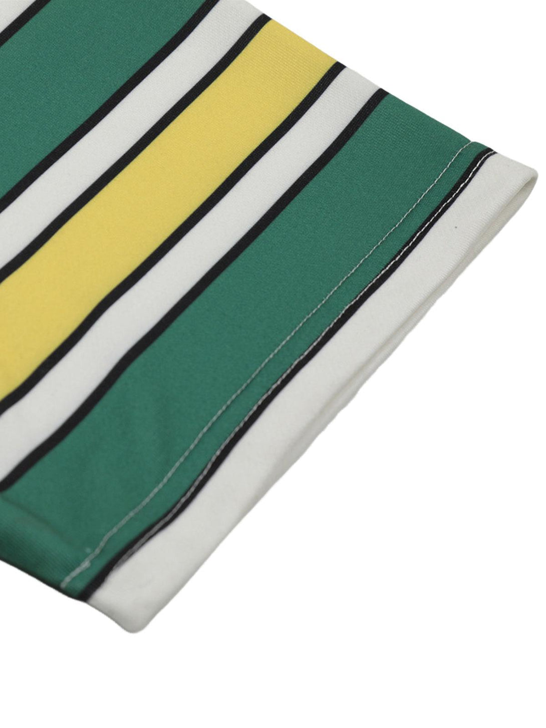 Striking stripe pattern on a TALISHKO sports jersey T-shirt, showcasing vibrant colors and texture.