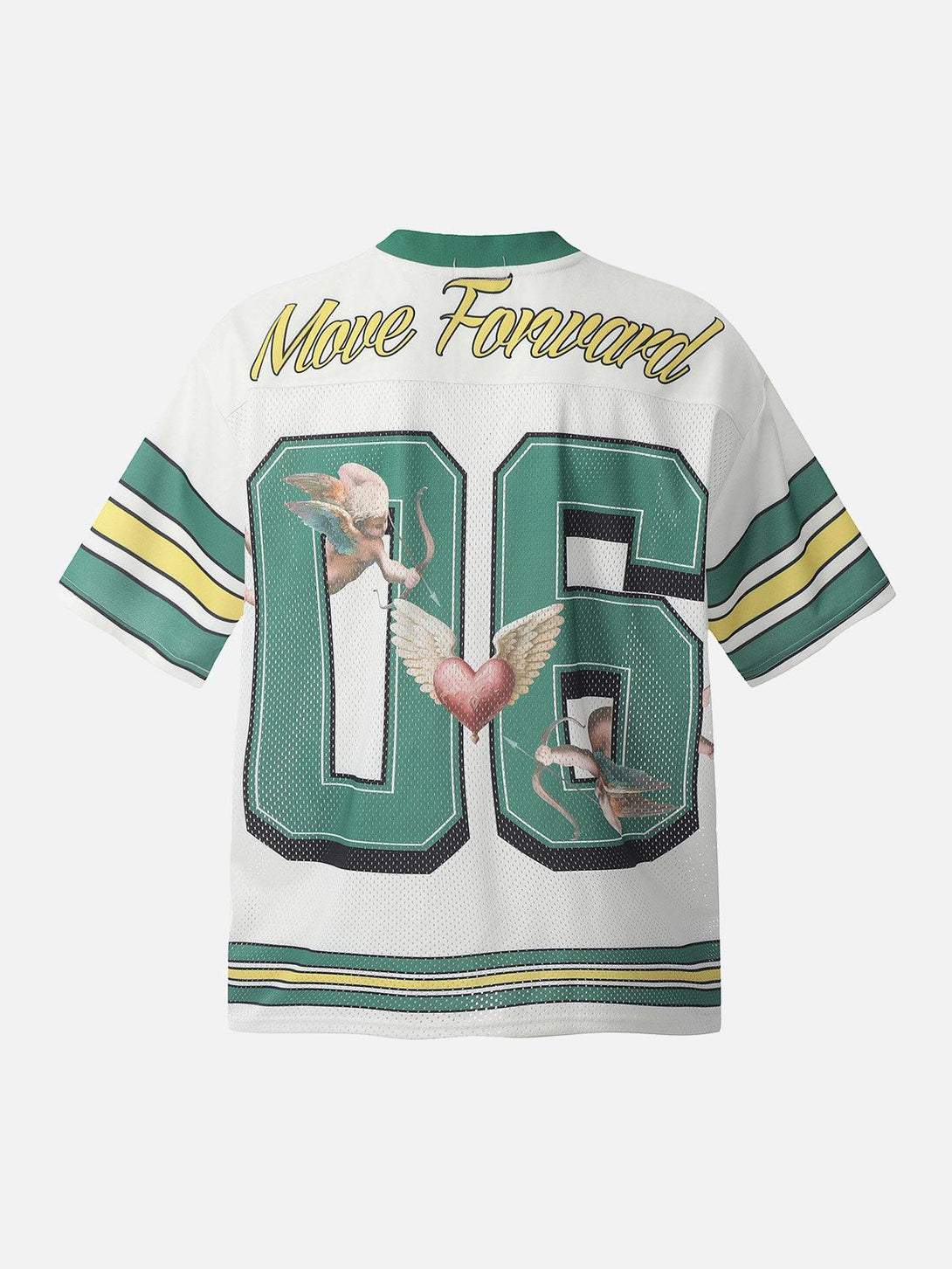 Back view of a TALISHKO sports jersey with "Move Forward" lettering and unique graphic details.