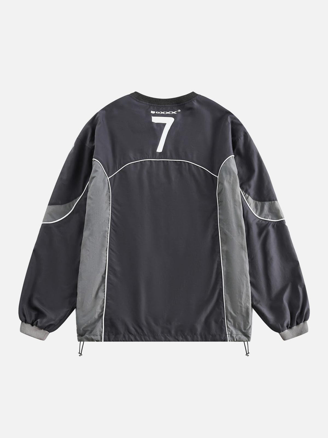 Back view of a TALISHKO sporty long-sleeve T-shirt with number 7 and contrasting gray panels.
