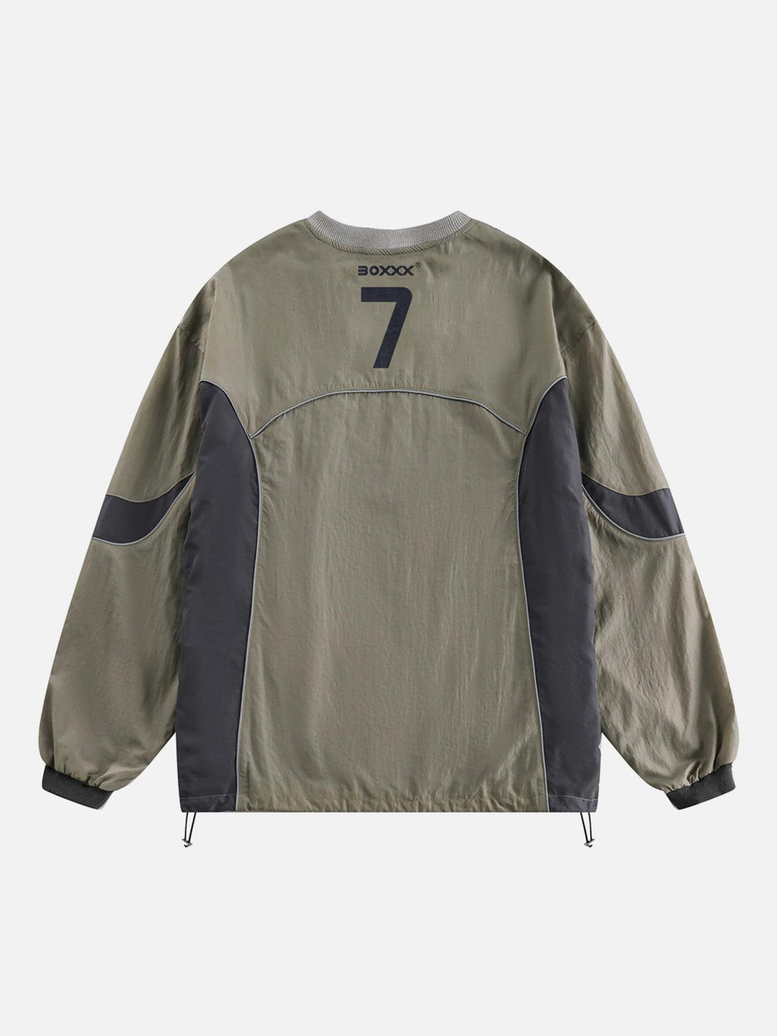 Back view of a TALISHKO sporty long-sleeve T-shirt with dark panel accents and number detail.
