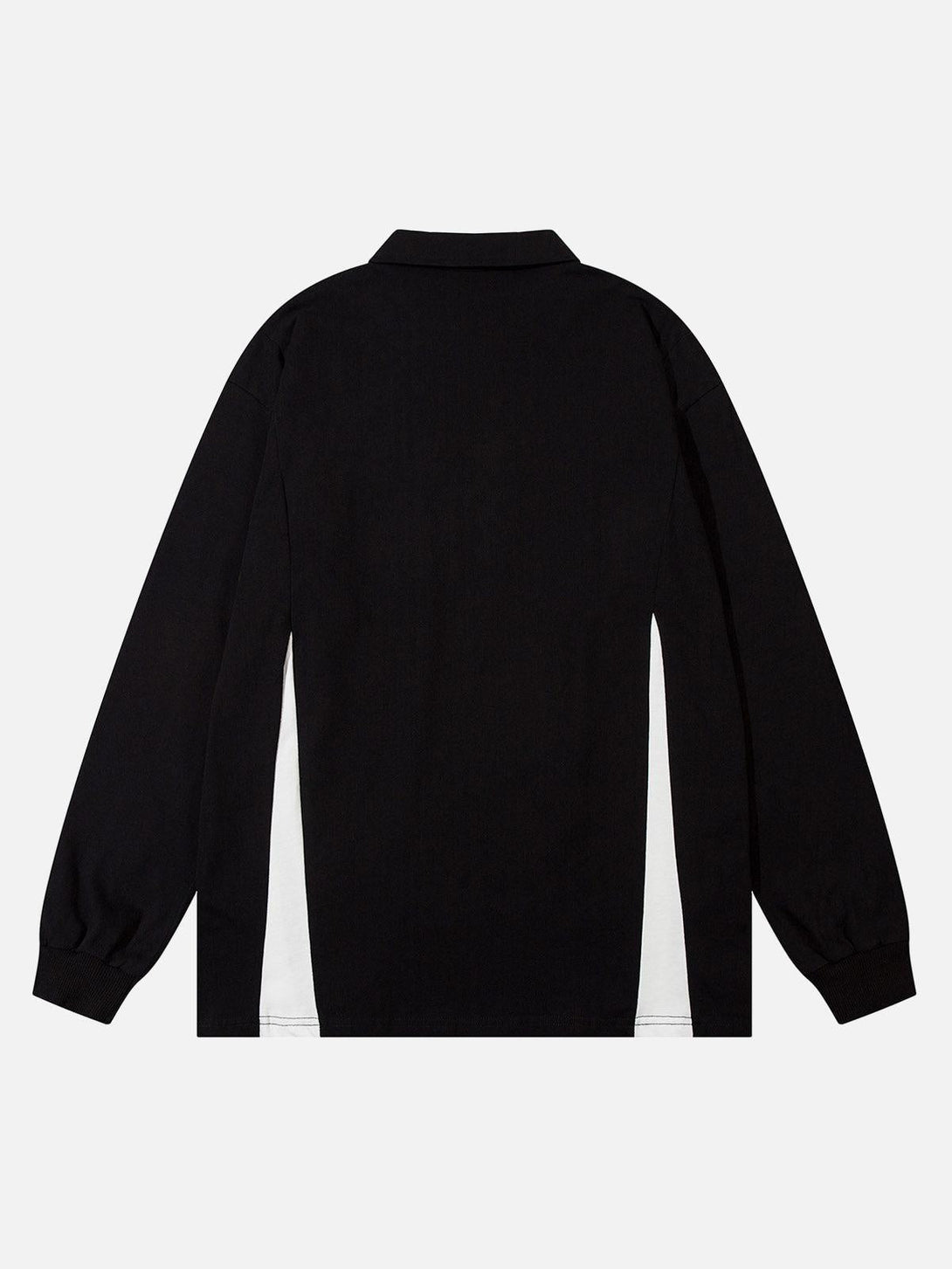 Back view of TALISHKO's black long sleeve shirt featuring sleek color-blocking design.