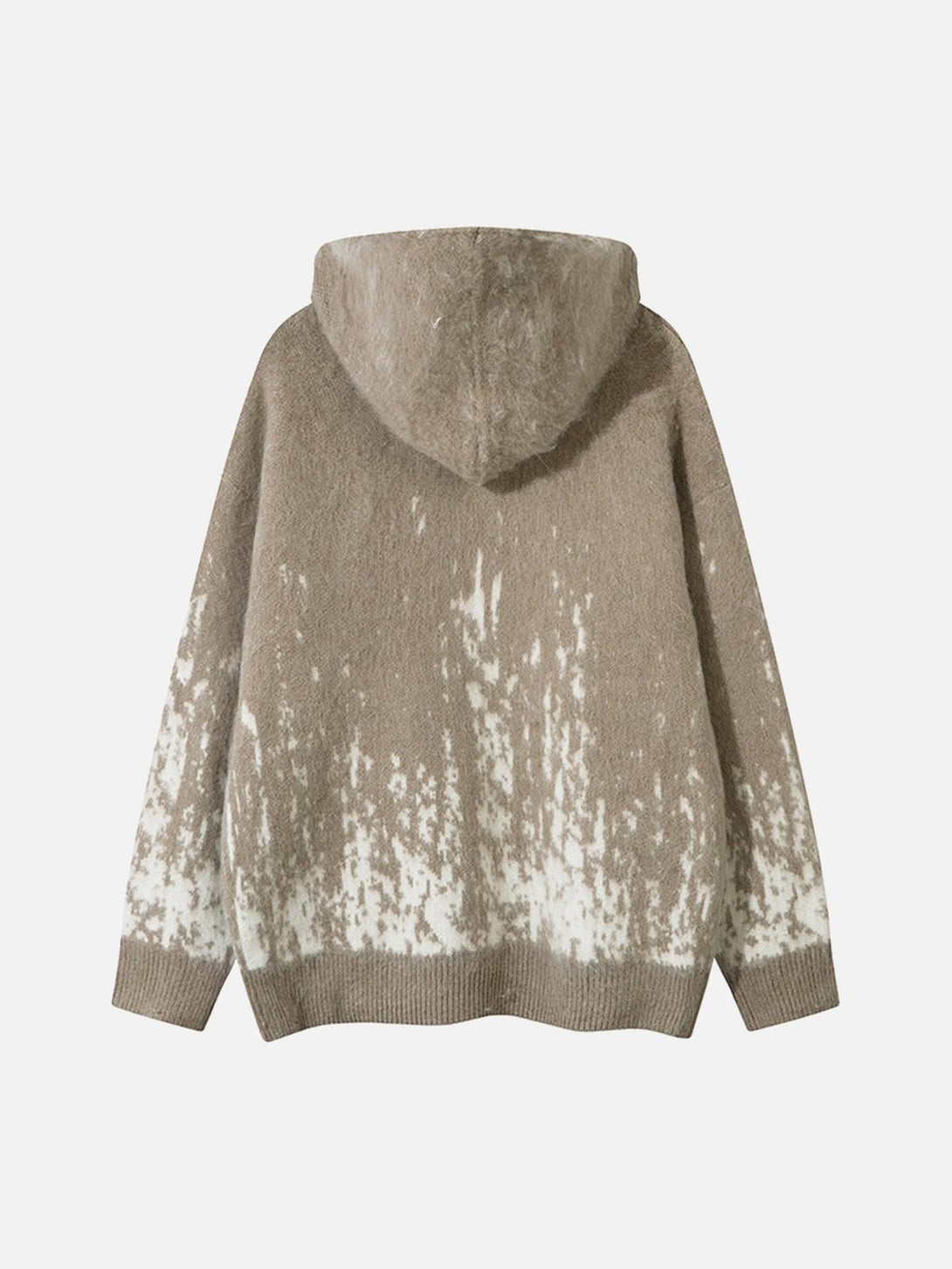 Back view of a khaki mohair hooded sweater by TALISHKO, featuring a soft gradient design.