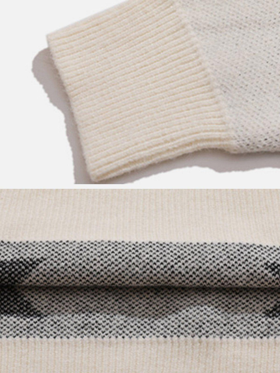 Detailed knit texture and star pattern of a TALISHKO sweater, showcasing ribbed cuffs.
