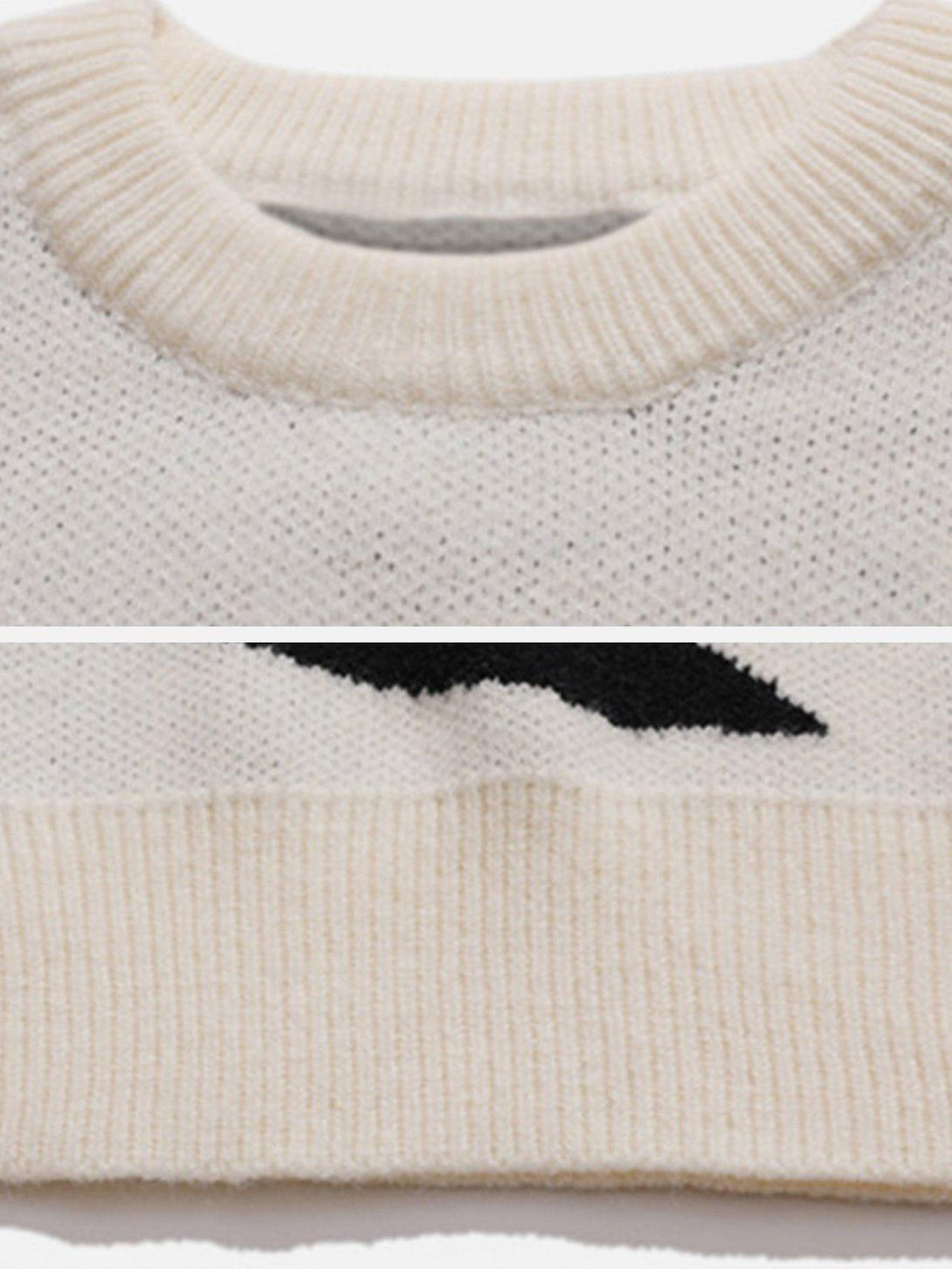 A close-up of TALISHKO star pattern sweater, showcasing its textured knit and ribbed trim.