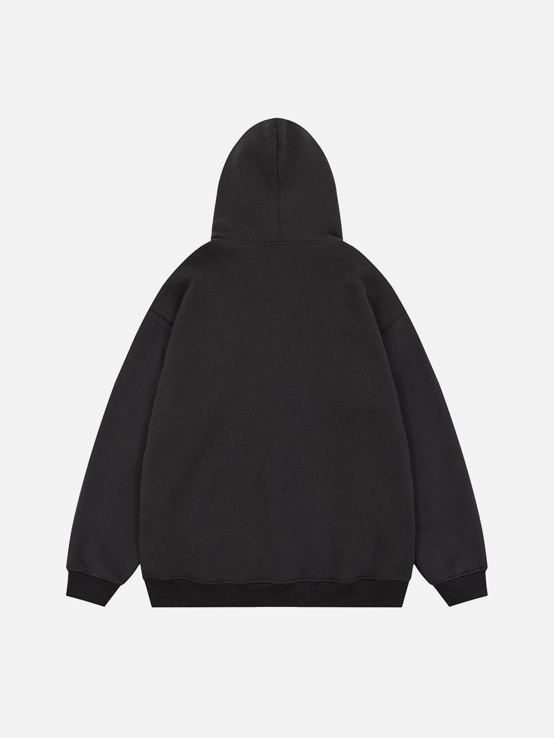 Back view of dark gray fleece hoodie by TALISHKO, highlighting its cozy, versatile design.