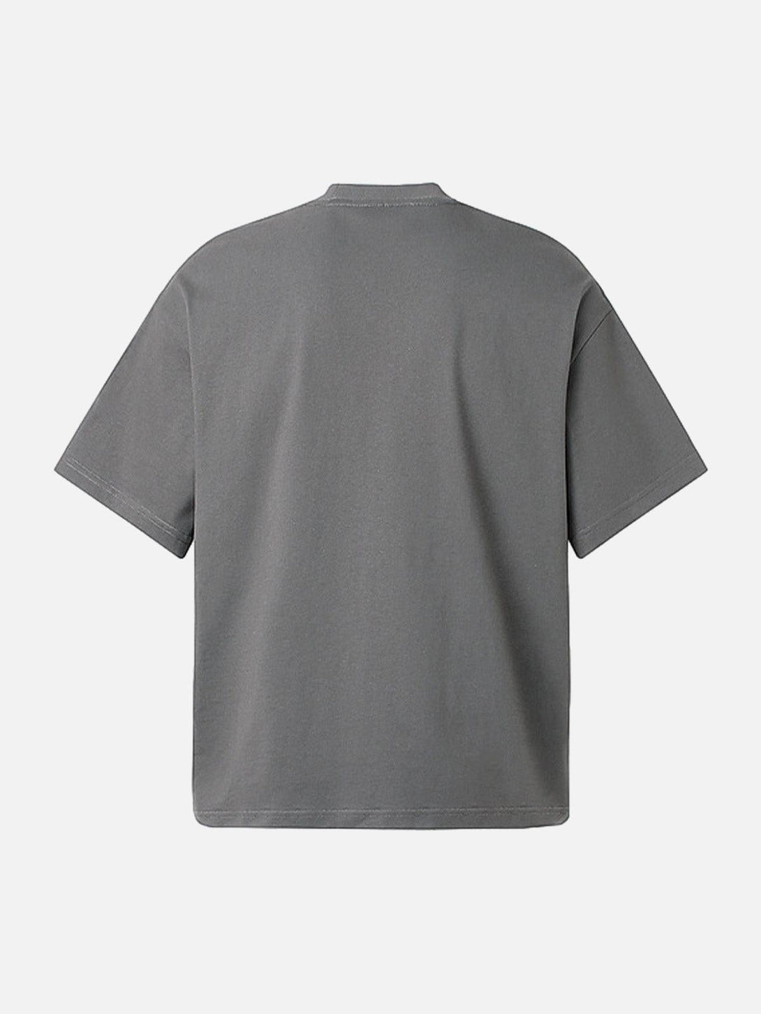 Back view of a gray graphic T-shirt by TALISHKO, ideal for effortless street-style vibes.