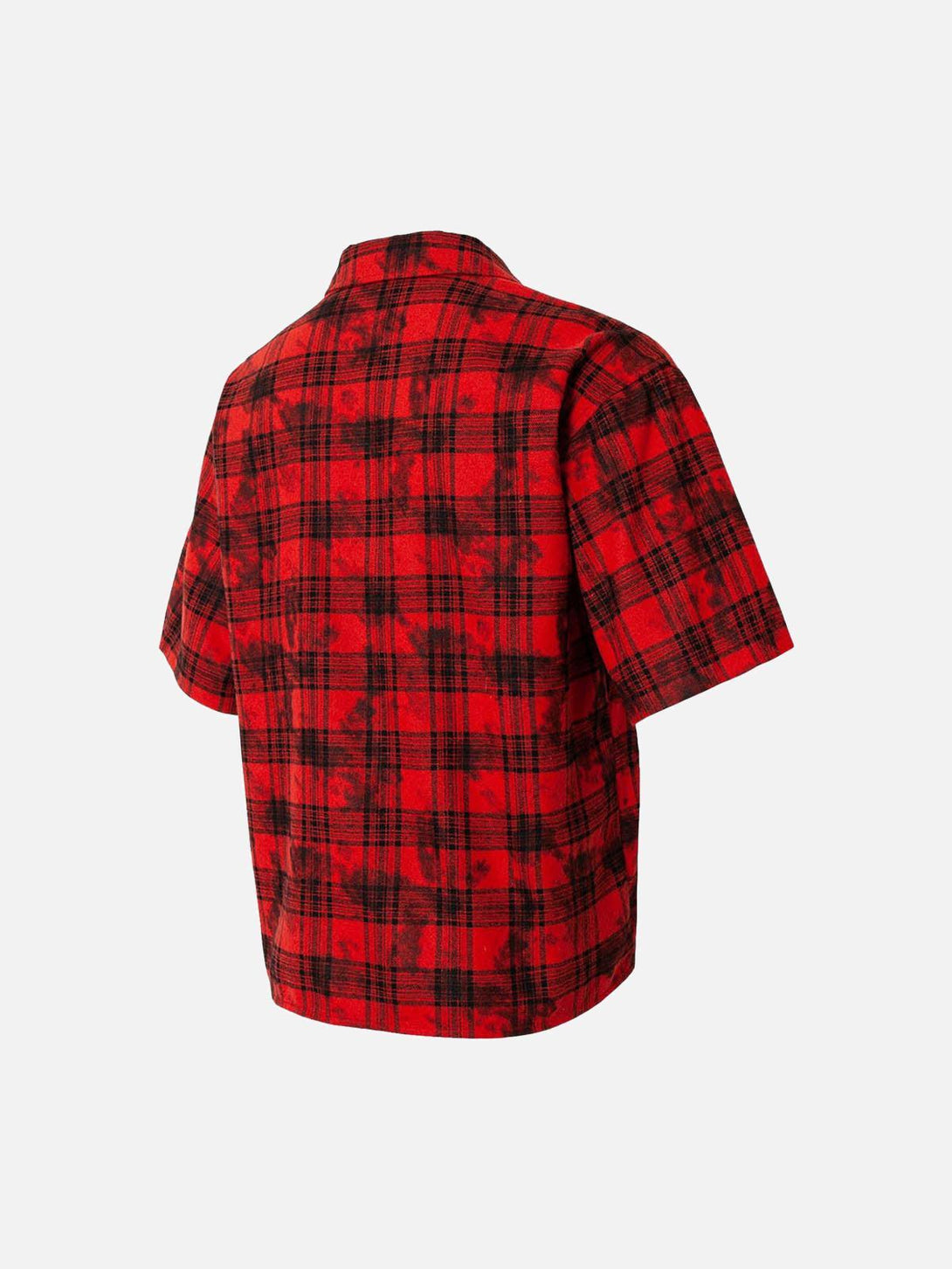 Back view of a red plaid shirt, showcasing street style by TALISHKO.