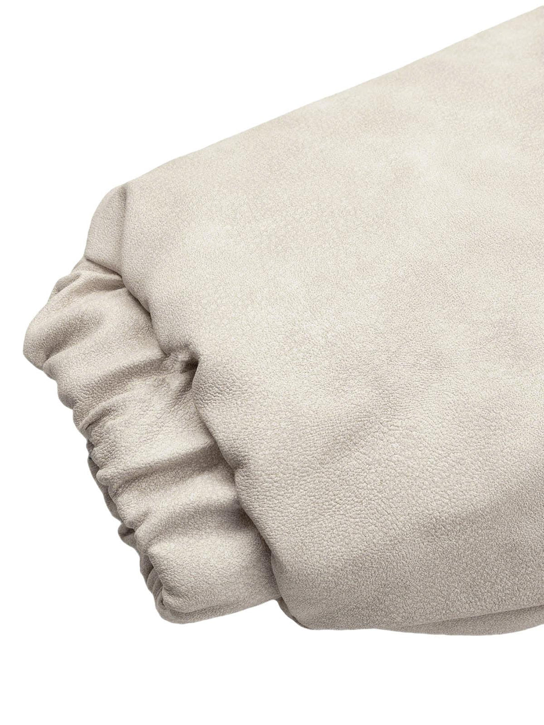 Focusing on the soft suede texture of TALISHKO's padded puffer jacket.