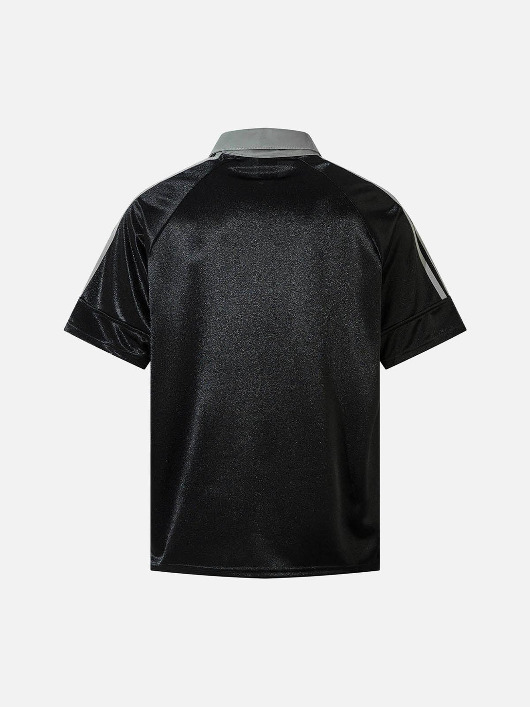 Back view of a black polo T-shirt by TALISHKO, showcasing sleek design and sporty style.