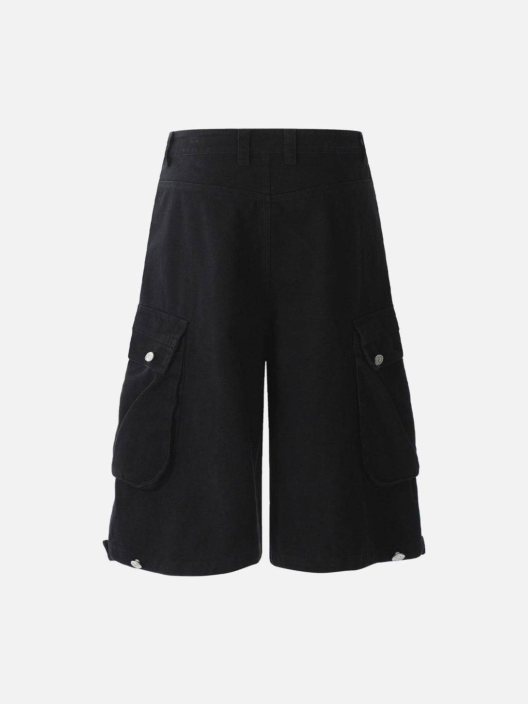 Front view of TALISHKO black cargo jorts with pleats and multi-pocket design for casual wear.