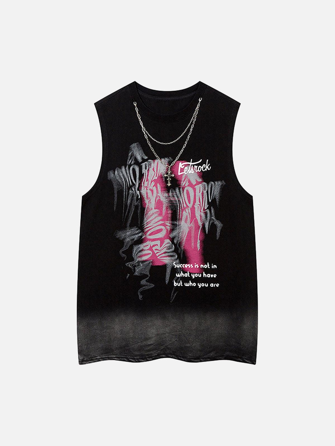 Graffiti-style vest with chain detail by TALISHKO, highlighting bold, urban streetwear vibes.