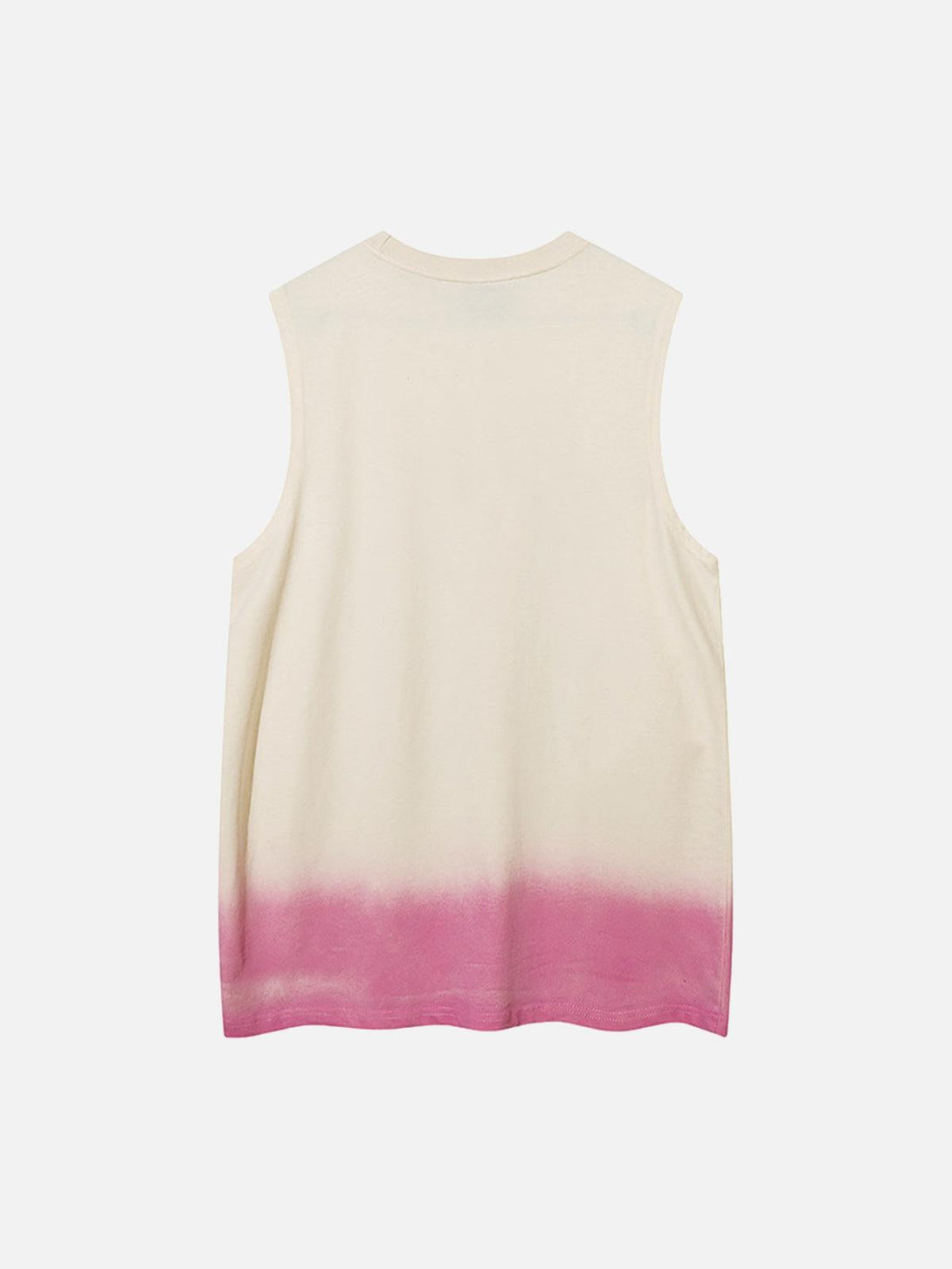 Back view of TALISHKO spray-painted vest, featuring a pink gradient hem for a unique street style.