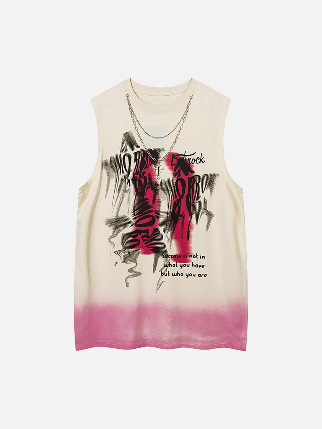 Graffiti spray-painted vest with necklace detail by TALISHKO, showcasing edgy street style.