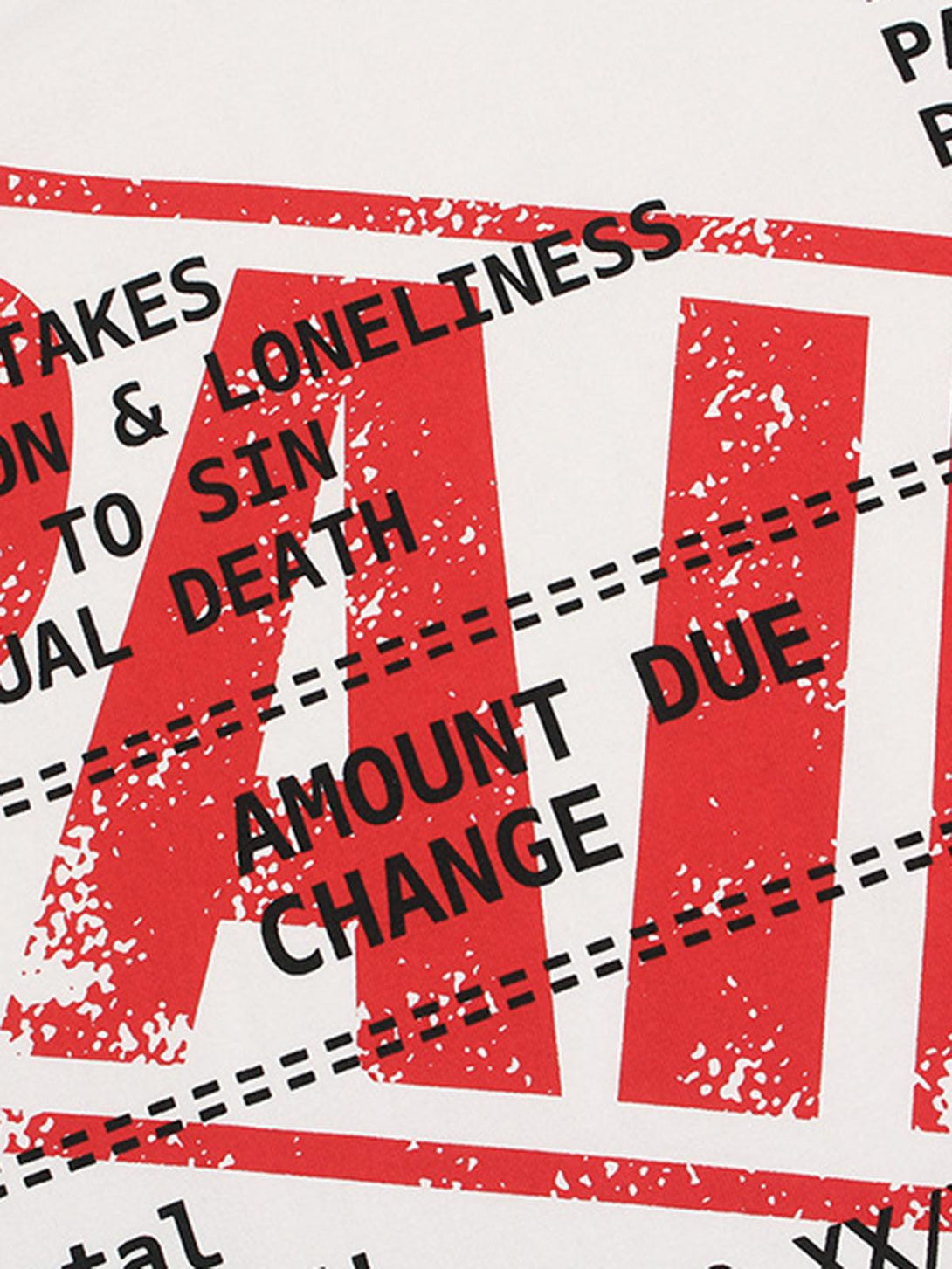 Close-up of TALISHKO T-shirt featuring bold red and black text design for a trendy street style.