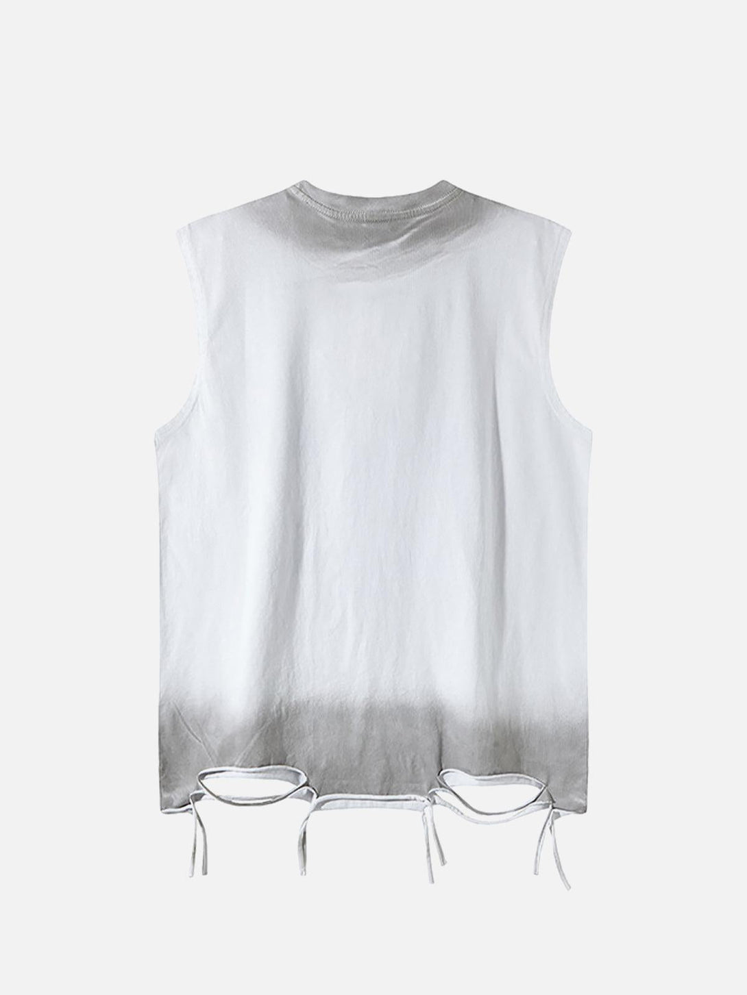 Back view of a street star graphic vest by TALISHKO, showcasing a stylish cutout hem design.