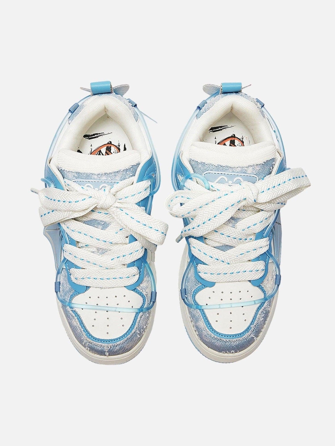 TALISHKO street trend shoes in blue, top view showcasing bold laces and stylish design.